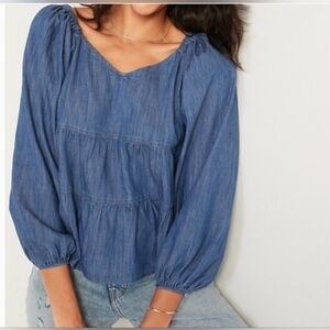 Old Navy Blue Women's Blouse Boho Size Small
